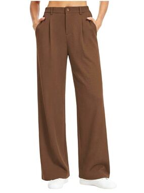 FEIERSI Wide Leg Waffle Knit Brown Trouser Pants XL
